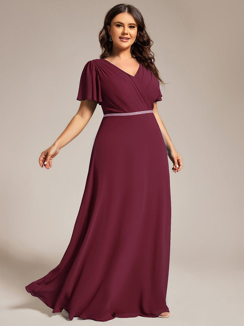 Torry V neck A - line chiffon dress with sleeves - Bay Bridal and Ball Gowns