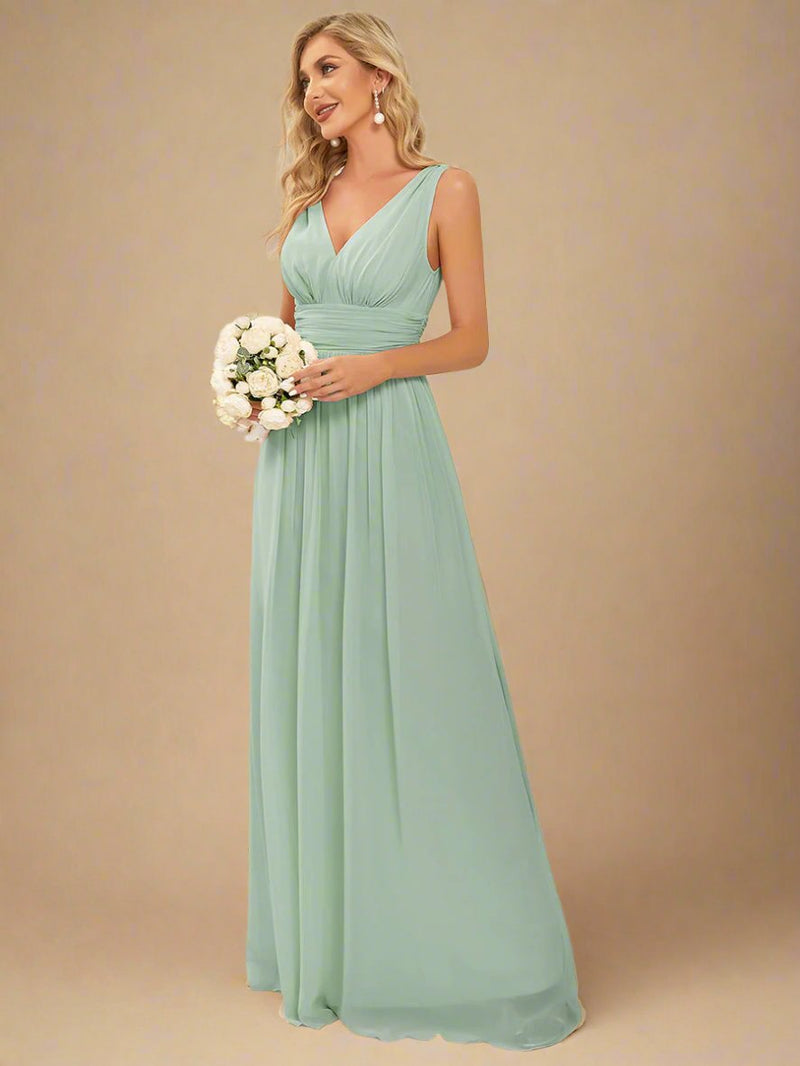 Veda V neck and back classic chiffon bridesmaid dress - Bay Bridal and Ball Gowns