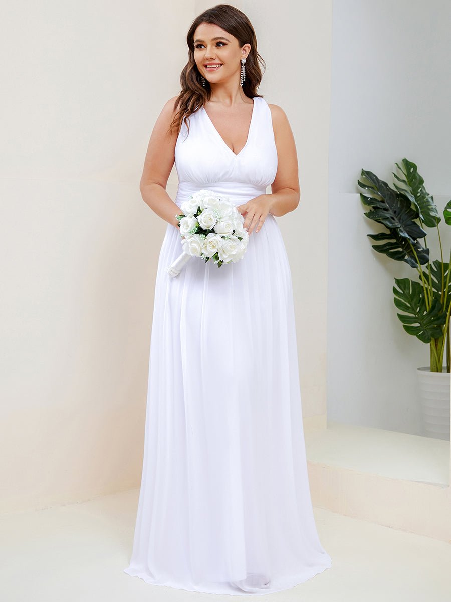 Veda V neck and back classic chiffon wedding dress in white - Bay Bridal and Ball Gowns