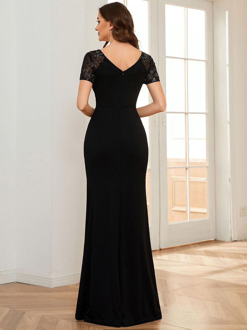 Wendy cap sleeve evening dress with split in navy s10 Express NZ wide - Bay Bridal and Ball Gowns