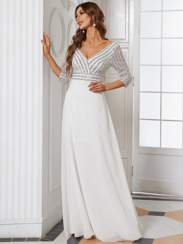 Yara sequin and chiffon wedding dress in ivory Express NZ Wide - Bay Bridal and Ball Gowns