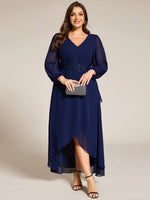 Zahara chiffon sleeved events dress with floral applique - Bay Bridal and Ball Gowns