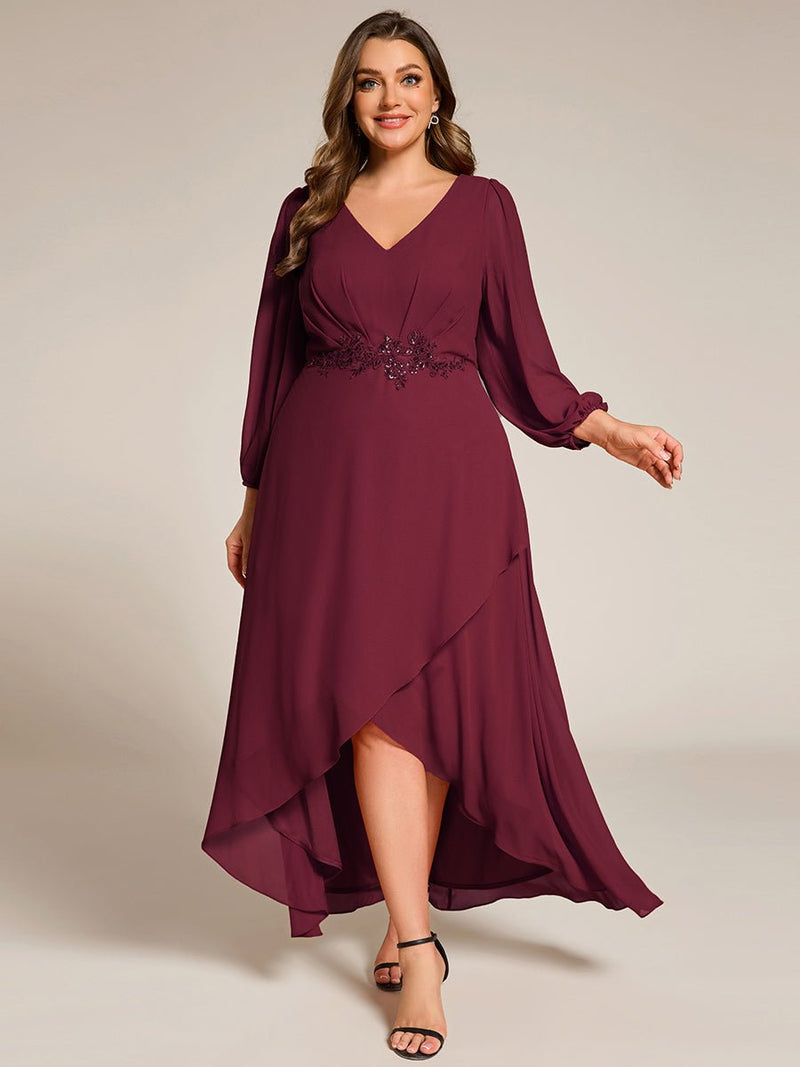 Zahara chiffon sleeved events dress with floral applique - Bay Bridal and Ball Gowns