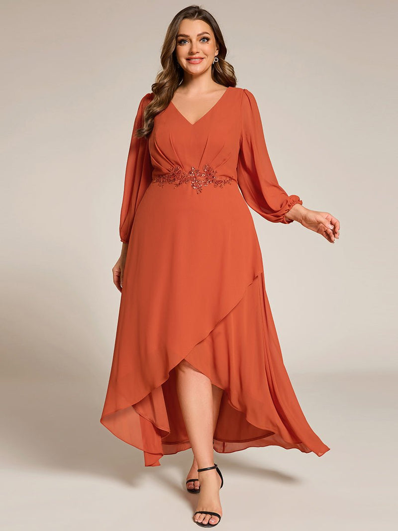 Zahara chiffon sleeved events dress with floral applique - Bay Bridal and Ball Gowns