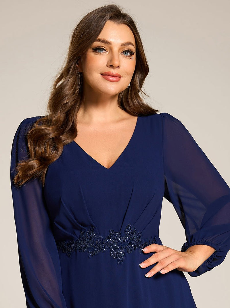 Zahara chiffon sleeved events dress with floral applique - Bay Bridal and Ball Gowns