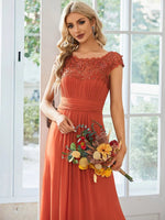 Allanah cap sleeve lace and chiffon bridesmaid dress in darker colors - Bay Bridal and Ball Gowns