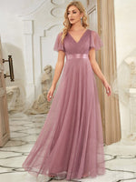 Alma flutter sleeve soft tulle bridesmaid gown - Bay Bridal and Ball Gowns