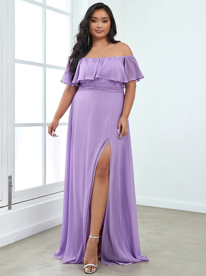 Angelina off shoulder bridesmaid dress with split - Bay Bridal and Ball Gowns