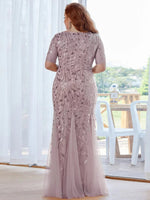 Krystal tulle embroidered leaf pattern dress with sequins in lighter colors - Bay Bridal and Ball Gowns