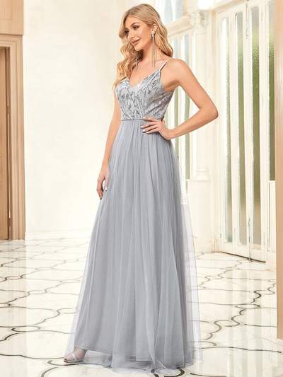 Nina popular thin strap sequin leaf pattern bridesmaid dress - Bay Bridal and Ball Gowns