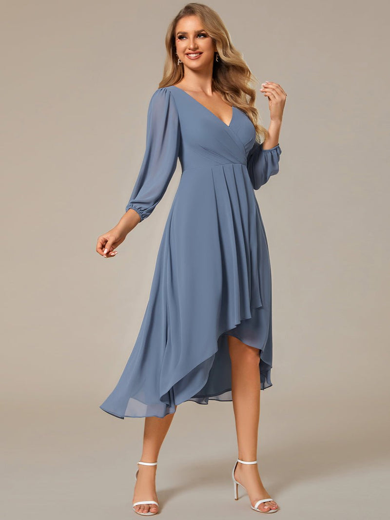 Tammy long sleeved midi high low chiffon dress - Bay Bridal and Ball Gowns