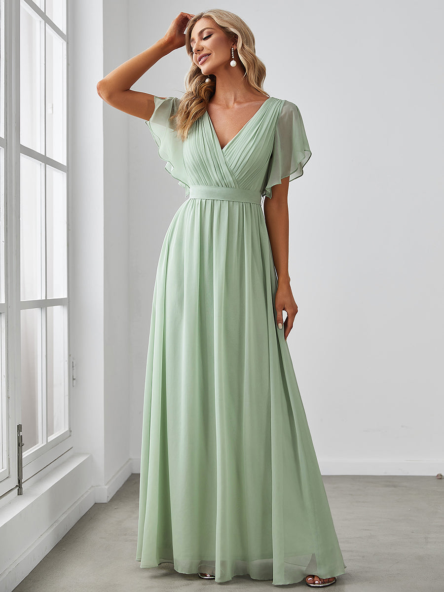 Tia split sleeve full length chiffon bridesmaid dress Bay Bridal and Ball Gowns