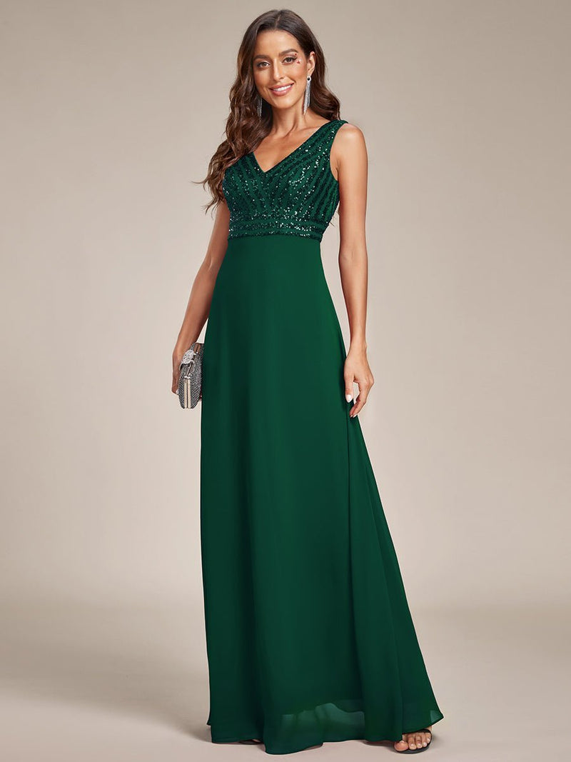Alayah sleeveless V neck sequin and chiffon gown - Bay Bridal and Ball Gowns