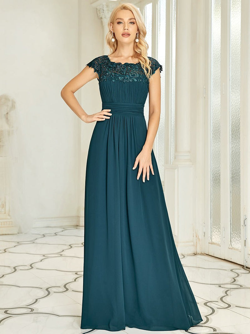 Allanah cap sleeve bridesmaid dress in teal Express NZ wide - Bay Bridal and Ball Gowns