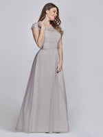 Allanah cap sleeve lace and chiffon bridesmaid dress in grey s8 Express NZ wide - Bay Bridal and Ball Gowns