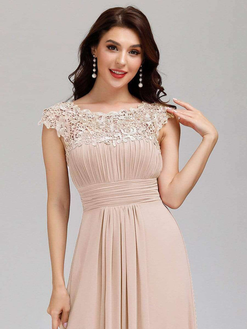 Allanah cap sleeve lace and chiffon bridesmaid dress lighter colors - Bay Bridal and Ball Gowns