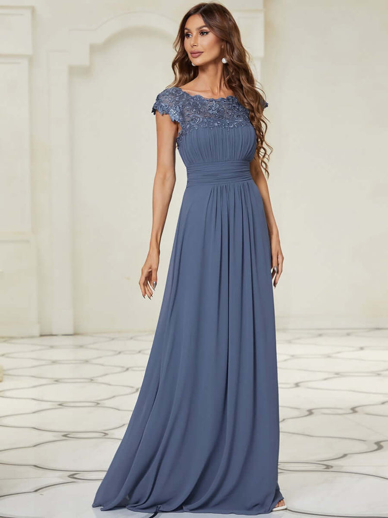 Allanah cap sleeve lace and chiffon bridesmaid dress lighter colors - Bay Bridesmaid