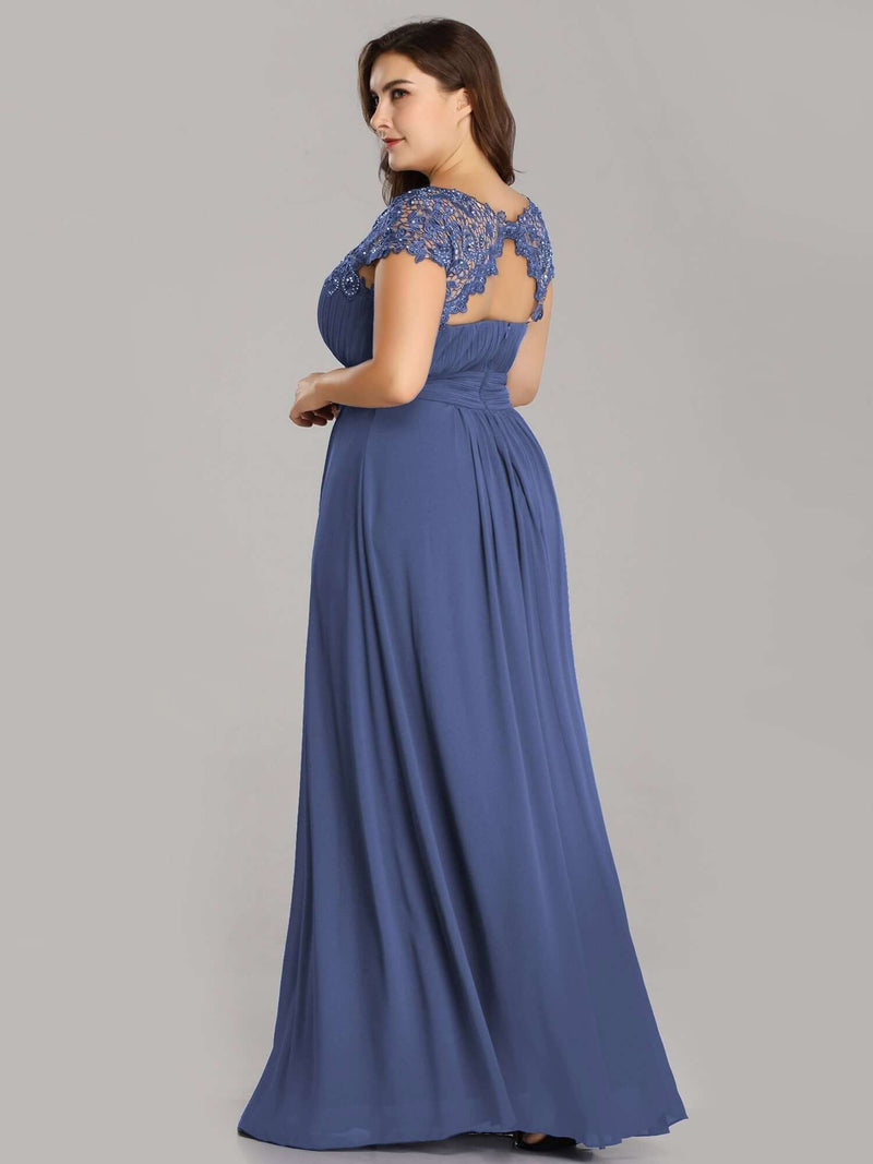 Allanah cap sleeve lace and chiffon dress dusky navy Express NZ wide - Bay Bridal and Ball Gowns