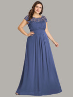 Allanah cap sleeve lace and chiffon dress dusky navy Express NZ wide - Bay Bridal and Ball Gowns