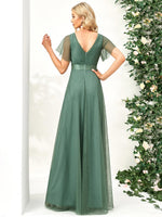 Alma flutter sleeve tulle bridesmaid gown in dusky green Express NZ wide - Bay Bridal and Ball Gowns