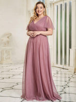 Alma flutter sleeve tulle bridesmaid gown in dusky rose Express NZ wide - Bay Bridal and Ball Gowns