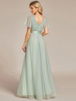 Alma light sage flutter sleeve tulle bridesmaid gown Express NZ wide - Bay Bridal and Ball Gowns