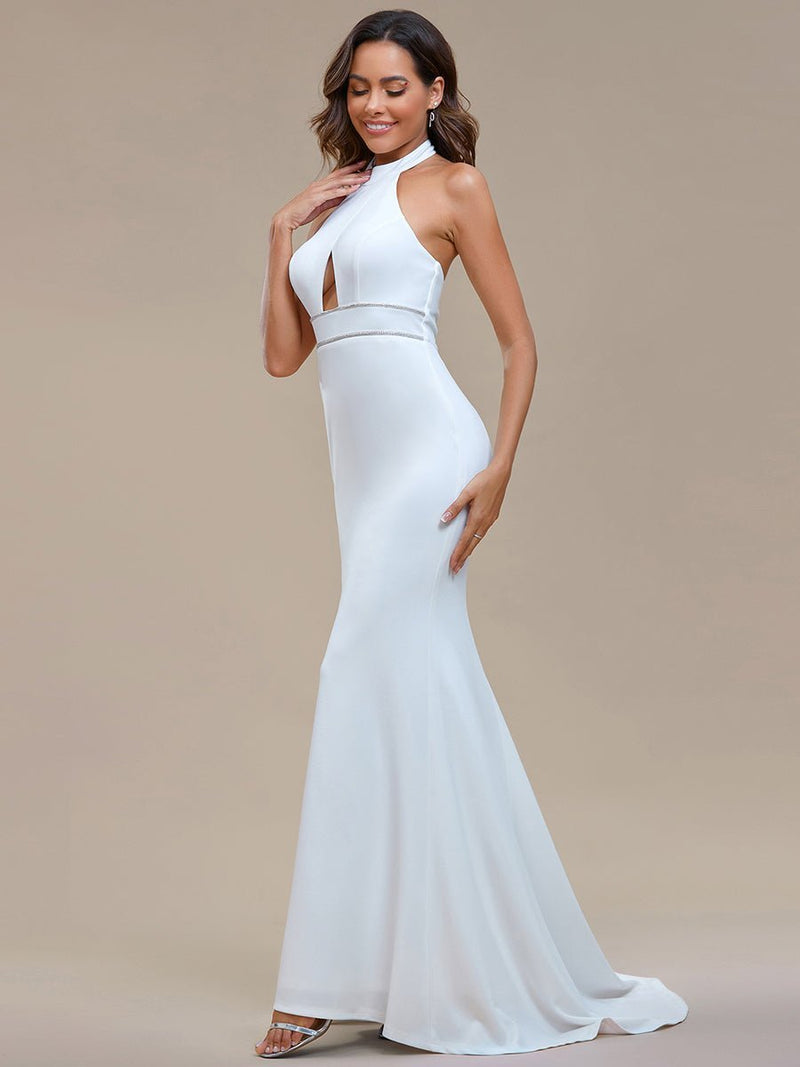 Alyse ivory stretch knit halter style wedding dress in ivory - Bay Bridal and Ball Gowns