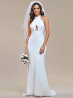 Alyse ivory stretch knit halter style wedding dress in ivory - Bay Bridal and Ball Gowns