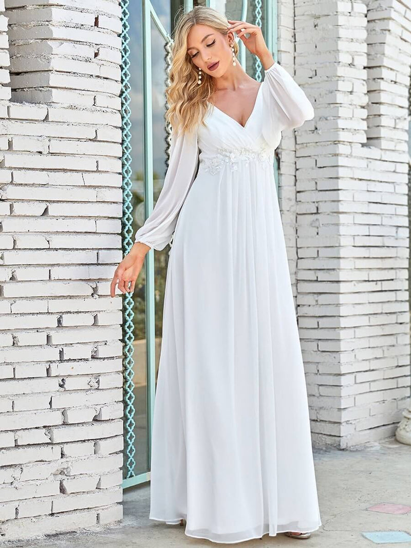 Amanda long sleeved chiffon wedding dress in Ivory Express NZ wide - Bay Bridal and Ball Gowns