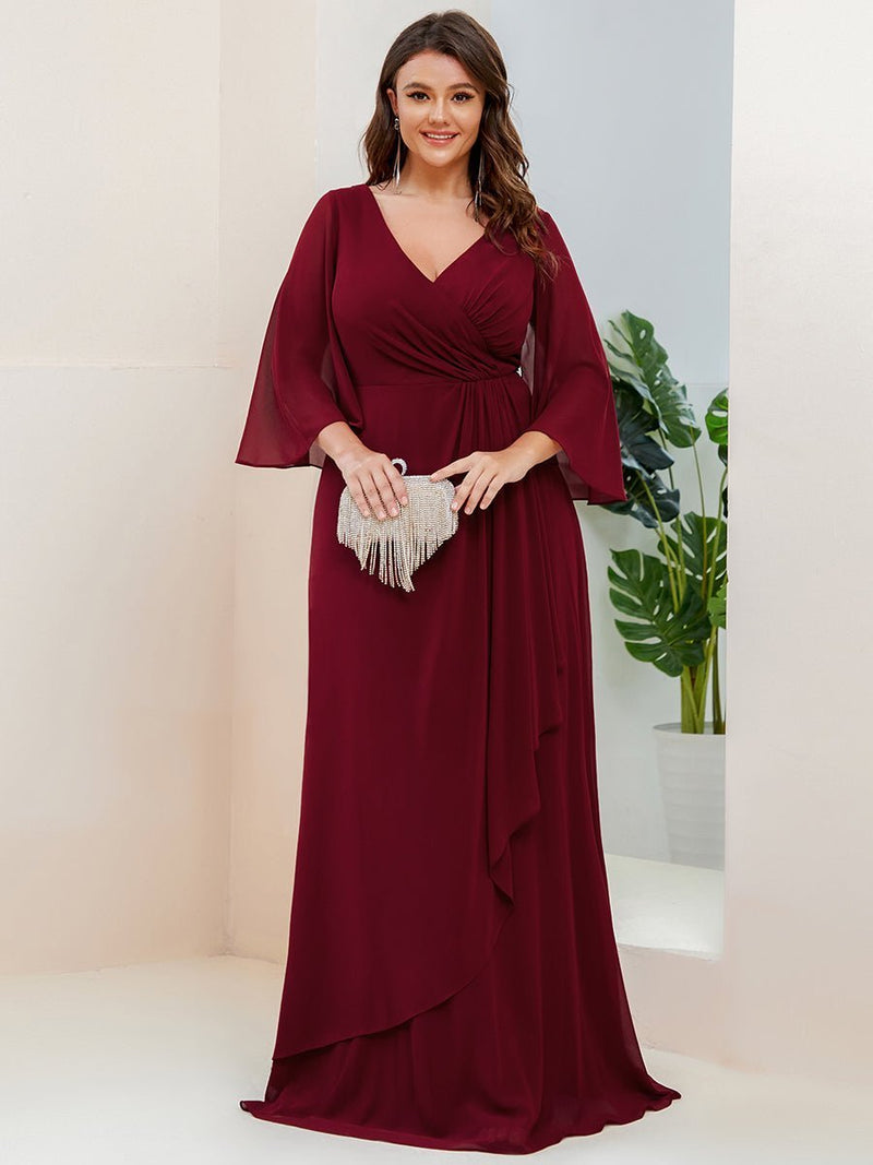 Amara sleeved chiffon burgundy evening dress s28 Express NZ wide - Bay Bridal and Ball Gowns