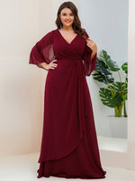 Amara sleeved chiffon burgundy evening dress s28 Express NZ wide - Bay Bridal and Ball Gowns