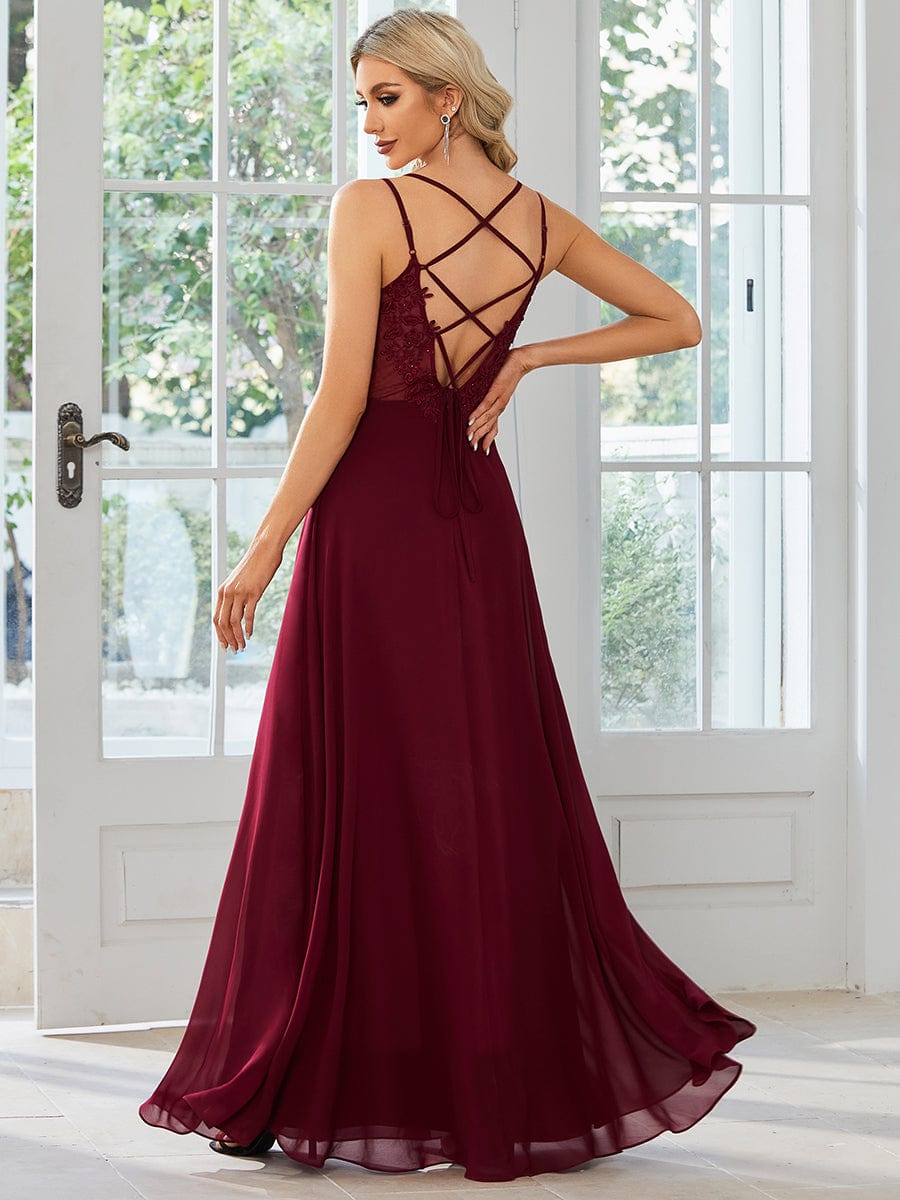 Aminata burgundy bridesmaid or ball gown with lace up back s12 Express NZ wide - Bay Bridal and Ball Gowns