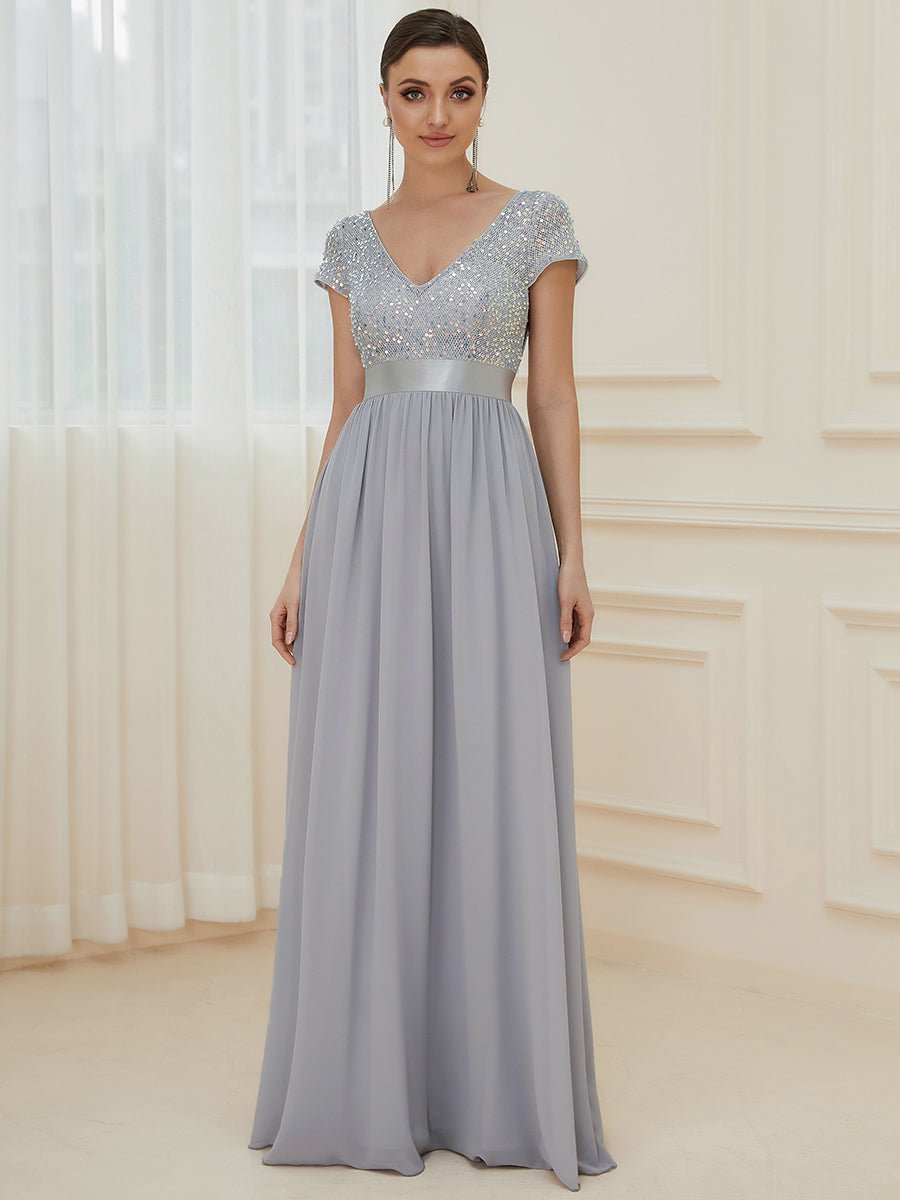 Analee sequin and chiffon ball dress in silver/grey Express NZ wide - Bay Bridal and Ball Gowns
