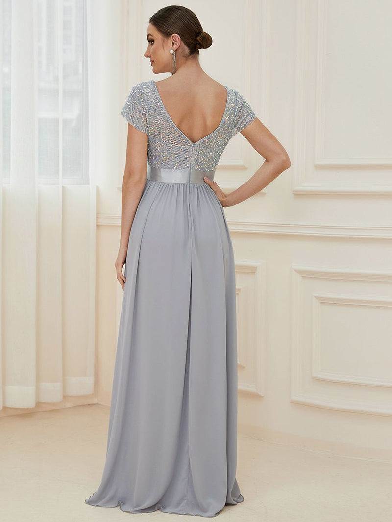 Analee sequin and chiffon ball dress in silver/grey Express NZ wide - Bay Bridal and Ball Gowns
