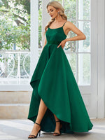 Angela thin strap satin emerald ball dress s6 Express NZ wide - Bay Bridal and Ball Gowns