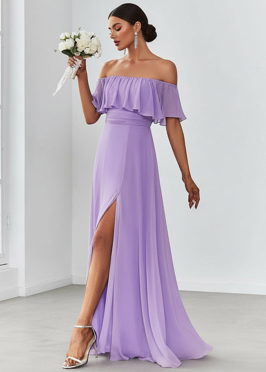 lavender off the shoulder bridesmaid dresses KissProm