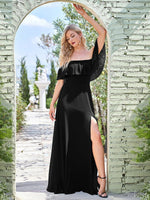 Angelina off shoulder ball dress with split in black - Bay Bridal and Ball Gowns