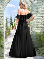 Angelina off shoulder ball dress with split in black - Bay Bridal and Ball Gowns