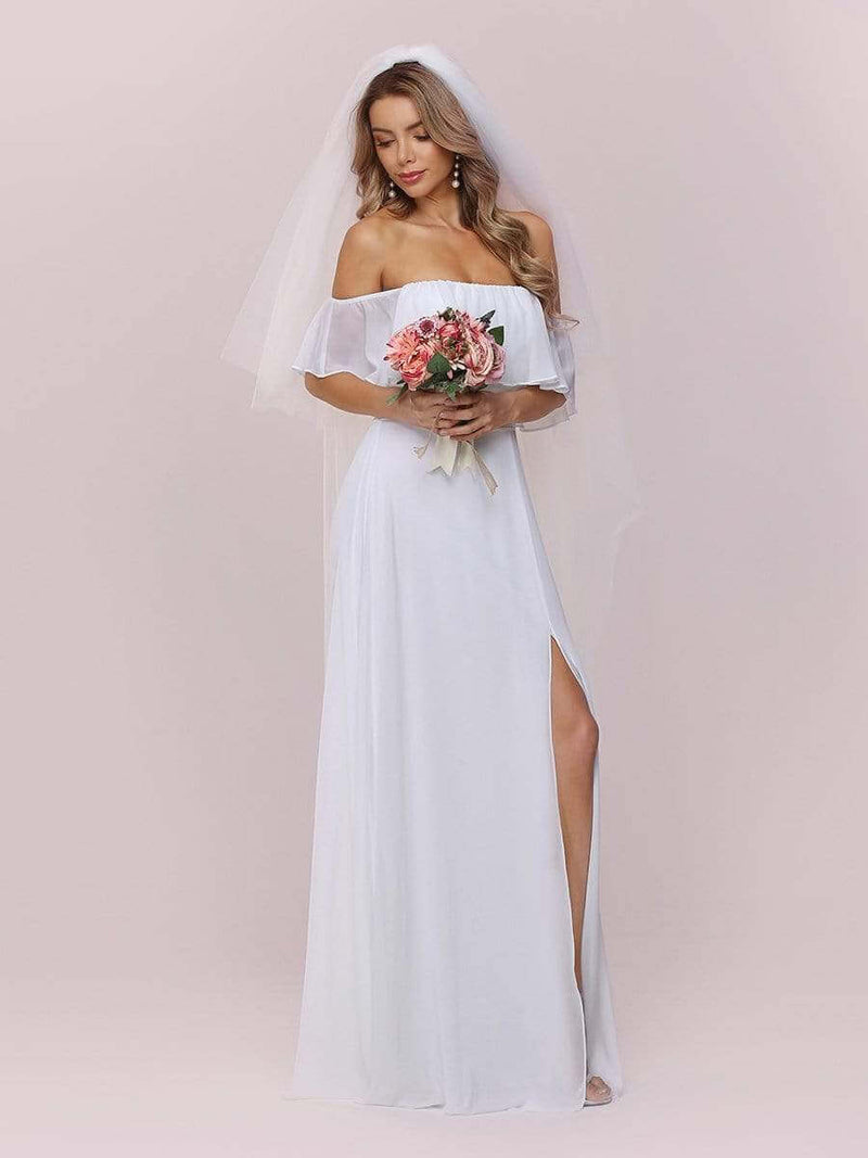 Angelina off shoulder beach wedding dress with slit in white - Bay Bridal and Ball Gowns