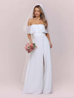 Angelina off shoulder beach wedding dress with slit in white - Bay Bridal and Ball Gowns