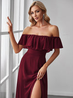 Angelina off shoulder bridesmaid dress with split - Bay Bridal and Ball Gowns