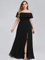 Angelina off shoulder dress with split in black s22 Express NZ wide! - Bay Bridal and Ball Gowns