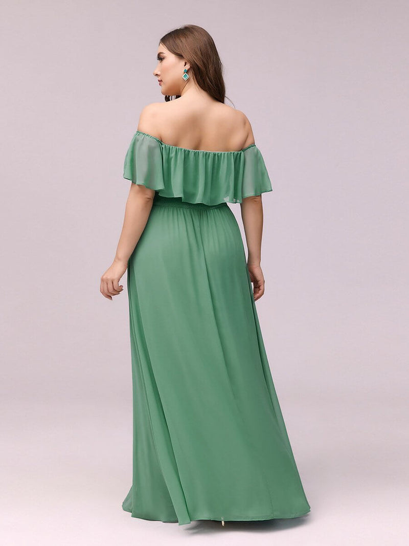 Angelina off shoulder dress with split in dusky green s26 Express NZ wide - Bay Bridal and Ball Gowns