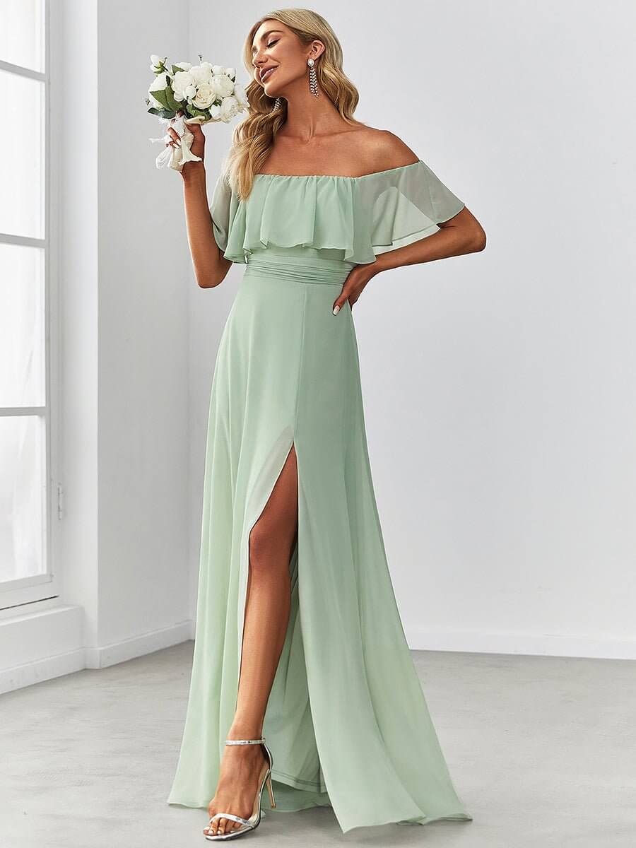 Sage off the sales shoulder dress