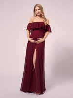 Angelina off shoulder maternity dress with split in burgundy - Bay Bridal and Ball Gowns