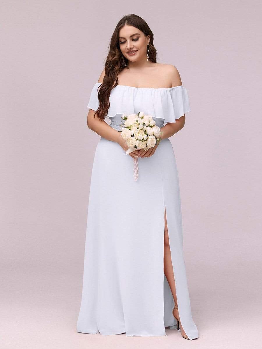Angelina Off-Shoulder White Wedding Dress with split - Bay Bridal and Ball Gowns