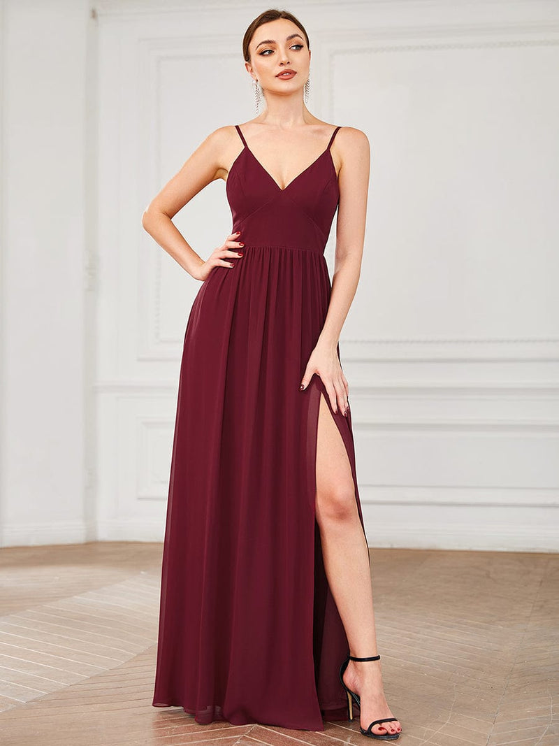 Arama thin strap formal dress with split in burgundy s8 Express NZ wide - Bay Bridal and Ball Gowns