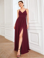 Arama thin strap formal dress with split in burgundy s8 Express NZ wide - Bay Bridal and Ball Gowns
