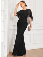 Ashly lace and chiffon cape dress in black s10-12 Express NZ wide - Bay Bridal and Ball Gowns