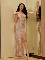 Astina sequin ball gown in gold Express NZ wide - Bay Bridal and Ball Gowns
